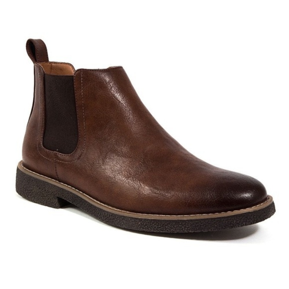 Deer Stags Rockland Mens Brown Chelsea Boots Memory Foam Wide Size 10.5W